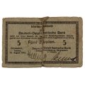 1915 German East Africa 5 Rupien, Signatures Hand written, Low Serial `00819` Pick#30, repaired