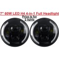 7" Half Ring LED H4 Headlight Set - Universal H4 LED Headlight Set - 7" 60W 4-in-1 LED Headlight Set