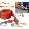 4 Ton Tow Rope - 4m Towing Rope with Hooks - 4000kg 4m x 5cm Tow Rope with 2 Hook Clips