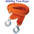 Tow Rope - 4m Towing Rope with Hooks - 4 Ton 4m x 5cm Tow Rope with 2 Hook Clips