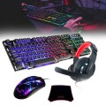 Keyboard - 4-in-1 Wired Keyboard Set - RGBW Backlit Keyboard, Mouse, Headset and Mouse Pad