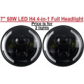 7` Half Ring LED H4 Headlight Set - Universal H4 LED Headlight Set - 7` 50W 4-in-1 LED Headlight Set