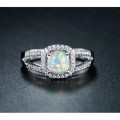 Exquizite Queen ring with simulated Fire Opal and white gold polish