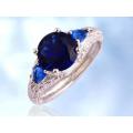 Exquizite Simulated Sapphire Silver Polished Ring