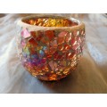 THIS IS AN EXQUISITE GLASS TEA LIGHT HOLDER-BEAUTIFUL COLOURED GLASS PIECE - NICE PIECE!!!!