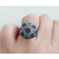 Modern Turkish Ring with Onyx & Turquoise