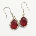 925 Sterling Silver Ruby & Topaz Earrings