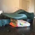 Genuine leather 2 tone formal green mens shoes