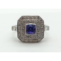 Stunning18ct White Gold Diamond and Tanzanite Art Deco Style Ring (V. R43 290)