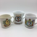 Three Collectable `Queen Elizabeth II` Commemorative Mugs