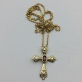 Attractive 9ct Gold, Diamond and Garnet Cross and Chain ( Val. Certificate R10 650 )