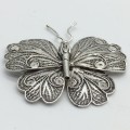 Large Mexican Solid Silver Filigree Butterfly Brooch