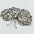 Large Mexican Solid Silver Filigree Butterfly Brooch