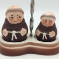 Charming `Franciscan Monks` Salt and Pepper Pots on Stand