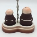 Charming `Franciscan Monks` Salt and Pepper Pots on Stand