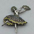 Pretty Silver and Enamel `Candida` Brooch