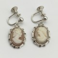 Vintage Pair of Silver and Marcasite Cameo Earrings