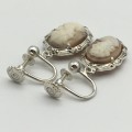 Vintage Pair of Silver and Marcasite Cameo Earrings