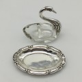 Vintage Silver and Crystal `Swan` Salt Dish and Tray