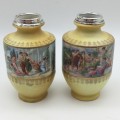 Pair Antique Porcelain and Silver Neo-Classical Vases (1910)
