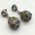 Large Vintage `Chinese Lantern and Enamel` Drop Earrings
