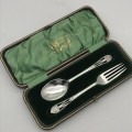 Antique Sterling Silver Christening Spoon & Fork Set (Cased)