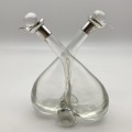 Unusual Antique Conjoined Oil & Vinegar Bottle with Silver Mounts