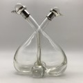 Unusual Antique Conjoined Oil & Vinegar Bottle with Silver Mounts