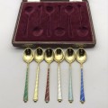 Silver & Enamel Boxed Spoons (ELa - Denmark) (Asprey`s)