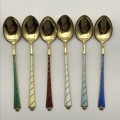 Danish Silver & Enamel Boxed Spoons (ELa - Denmark) (Asprey`s)