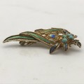 Early Silver Gilt, Enamel & Turquoise Floral Brooch
