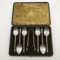 Victorian Sterling Silver Teaspoons & Tongs (Cased)