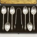 Victorian Sterling Silver Teaspoons & Tongs (Cased)