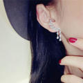 Women Fashion Silver Crystal Leaves Tassel Ear Stud Earrings Jewelry