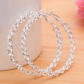 Fashion Women Chic Twist Chain 925 Silver Dangle Hoop Earrings