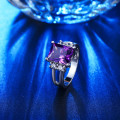New Square Design Fashion Amethyst Ring White Gold Filled jewellery for Women size6;7;8 US
