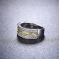 S925 Stamped Yellow Ring With Simulated Diamonds Size 6;7 US