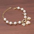 Crystal Pearls Heart Gold Filled Cuff Chain Bracelet