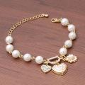 Crystal Pearls Heart Gold Filled Cuff Chain Bracelet