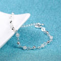 925 Sterling Silver Crystal Ball Chain Bangle Cuff Bracelet