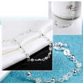 925 Sterling Silver Crystal Ball Chain Bangle Cuff Bracelet