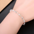925 Sterling Silver Crystal Ball Chain Bangle Cuff Bracelet