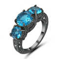 Black Rhodium Plated Blue Sapphire Ring Size 9