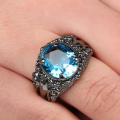 Sky-Blue Sapphire 10KT Black Gold Filled Ring Size 6