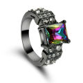 Rainbow Topaz Crystal Black 18ct Gold Filled Ring Size 8 US