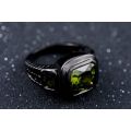 Magnificent Mens Olive Peridot 18K Black Gold Filled Ring Size10