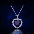 Charming Blue Sapphire Heart Rhinestone Pendant Necklace