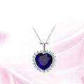 Charming Blue Sapphire Heart Rhinestone Pendant Necklace