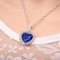 Charming Blue Sapphire Heart Rhinestone Pendant Necklace