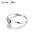 Solid 925 Sterling Silver Black Awn Ring With 1,38ct Simulated Diamond